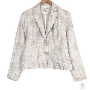NWT ALBERTO MAKALI Floral Damask Metallic Blazer Jacket Sz 2 Champagne Silver US